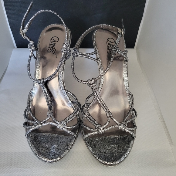Carlos by Carlos Santana Shoes - Carlos by Carlos Santana Silver Glitter Knotted Strappy Heels